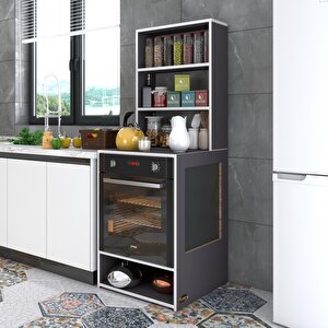 Ankastre Fırın Dolabı Ismihan Gri 165*60*56 Mutfak Raflı