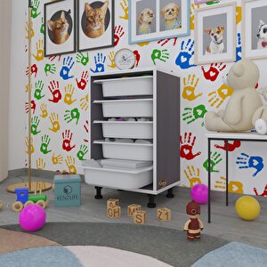 Sepetli Mutfak Dolabı Ruberu Gri 074x45x30 Banyo Oyuncak Çamaşır Beyaz 5 Li Sepet