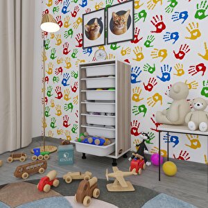 Sepetli Mutfak Dolabı Ruberu Crd 098x45x30 Banyo Oyuncak Çamaşır Beyaz 7 Li Sepet