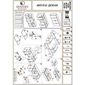 Kenzlife Hazır Mutfak Merlanda Gri 060*120*22 Mutfak Banyo Dolabı Kapaklı Raflı
