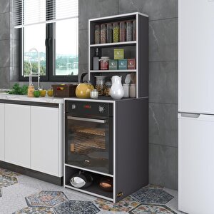 Ankastre Fırın Dolabı Canfeza Gri 165*60*56 Mutfak Raflı