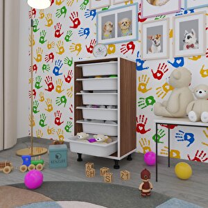 Sepetli Mutfak Dolabı Ruberu Cvz 086x45x30 Banyo Oyuncak Çamaşır Beyaz 6 Lı Sepet