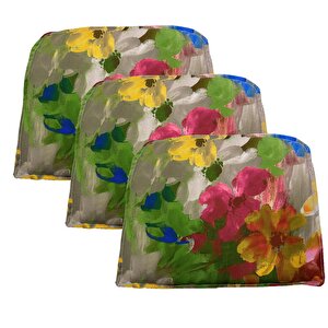 Knsz Sırt Minderi 3 Lü Mazlum Çiçek Desen Kumaş Cırtlı Tel Sandalyesi Sırtı Için