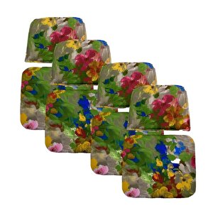 Knsz Minder Seti 4 Lü Zng&mğr&uslu Çiçek Desen Oturma Ve Sırt Tel Sandalyesi Minderi Bir Arada