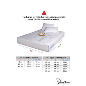 %100 Pamuk, Kapitone Yatak Koruyucu Çarşaf, Fitted Full Kenar, Elyaf Dolgulu, Tek Ve Çift Kişilik
