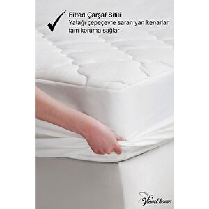%100 Pamuk, Kapitone Yatak Koruyucu Çarşaf, Fitted Full Kenar, Elyaf Dolgulu, Tek Ve Çift Kişilik