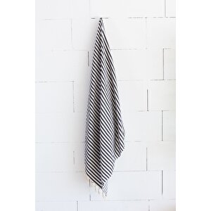 %100 Organik Pamuk, Zebra Desenli Siyah Peştemal, Banyo Ve Plaj Havlusu, 100x175cm Siyah