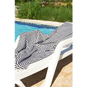 %100 Organik Pamuk, Zebra Desenli Siyah Peştemal, Banyo Ve Plaj Havlusu, 100x175cm Siyah