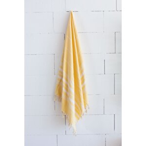 %100 Organik Pamuk, Sarı Çavuş Balıksırtı Desenli Peştemal, Banyo Ve Plaj Havlusu, 100x175cm