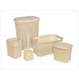 Sağlam Plastik Damla 5'li Çeyiz Seti Krem