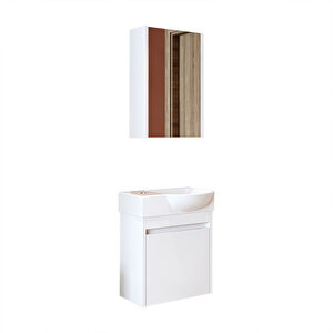 Roomart Leo Ayaksız Tek Kapaklı Sol Lavabolu 46 Cm Banyo Alt Dolabı + Aynalı Üst Dolabı