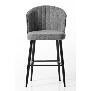 Rubi Bar Sandalye - Keten Gri - Metal Siyah Ayak Keten Gri