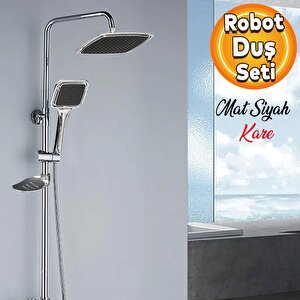Robot Tepe Duş Seti Takımı Shower Yağmurlama Kare Banyo Masaj Duş Başlığı Sistemi Siyah Krom