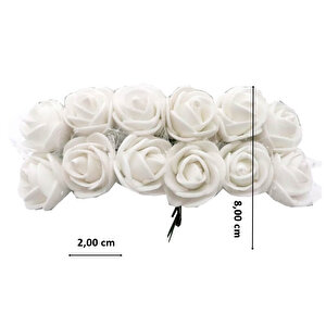 Yapay Çiçek, 12 Adetli Tüllü Lateks Gül Demeti - 8 Cm, Beyaz