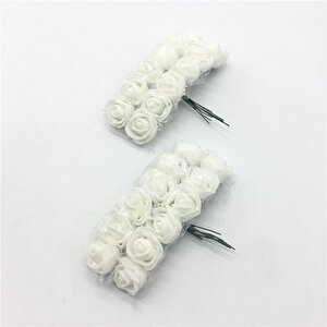 Yapay Çiçek, 12 Adetli Tüllü Lateks Gül Demeti - 8 Cm, Beyaz