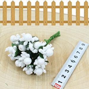 Yapay Çiçek, 12 Adetli Tomurcuk Cipso Demeti -  10 Cm, Beyaz