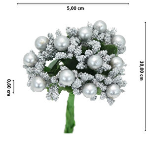 Yapay Çiçek, 12 Adetli Tomurcuk Cipso Demeti -  10 Cm, Gümüş