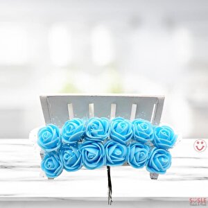 Yapay Çiçek, 12 Adetli Tüllü Lateks Gül Demeti - 8 Cm, Mavi