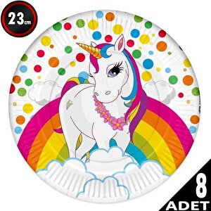 Unicorn Rainbow Kağıt Tabak, 23 Cm - 8 Adet