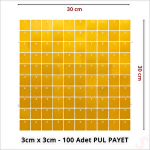 Işıltılı Pul Payetli Arka Fon Paneli, 30cm X 30cm - Altın