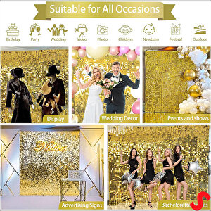 Işıltılı Pul Payetli Arka Fon Paneli, 30cm X 30cm - Altın