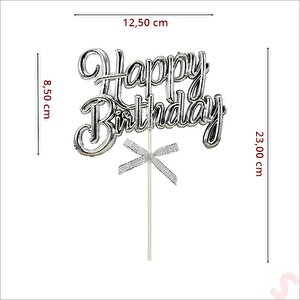 Happy Birthday Pasta Süsü, 23cm X 12,5cm - Gümüş