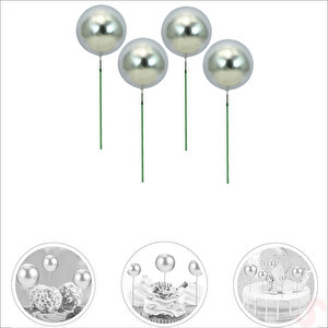 Çubuklu Süsleme Topu, 4cm X 4 Adet - Gümüş
