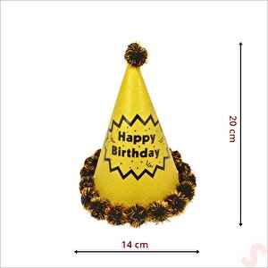 Ponponlu Happy Birthday Şapka, 20cm X 1 Adet - Altın