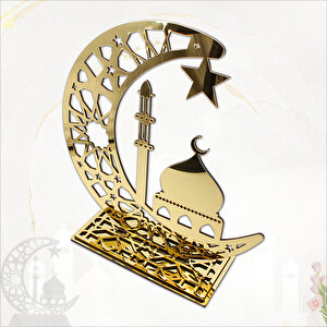 Ramazan Dekoratif Altın Pleksi Hilal Ve Cami, 30cm X 30cm