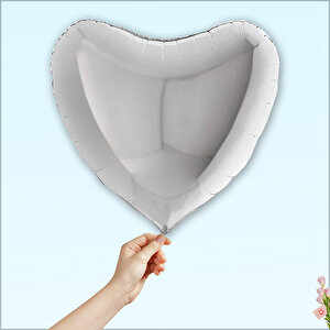 Kalp Folyo Balon, 60cm - Gümüş