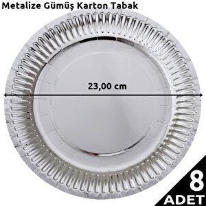 Metalize Gümüş Karton Tabak, 23 Cm - 8 Adet