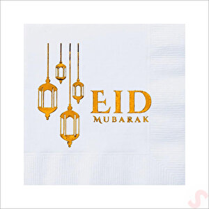 Eid Mubarak Peçete, 16 Adet - Beyaz