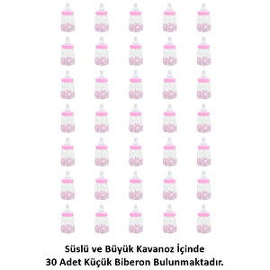 Süslü Büyük Kavanoz Ve Biberon Seti, 30 Adet, Pembe