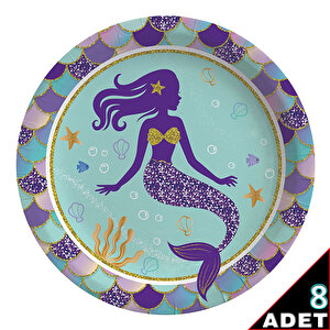 Pırıltılı Deniz Kızı Karton Tabak - 23cm X 8 Adet
