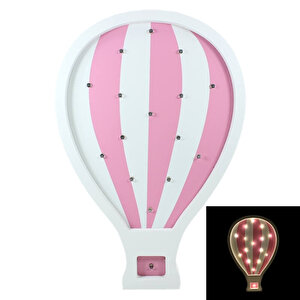 Pembe Uçan Balon, Pilli Led Işıklı Dekoratif Ahşap Pano