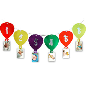 12 Ay Foto Banner, Metalik Karton Balonlu Ve Mandallı - 2,40 Mt