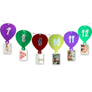 12 Ay Foto Banner, Metalik Karton Balonlu Ve Mandallı - 2,40 Mt