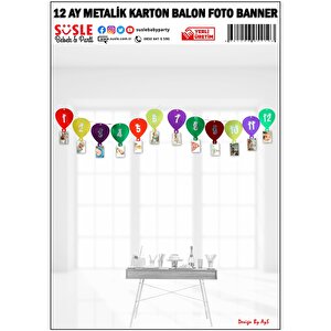 12 Ay Foto Banner, Metalik Karton Balonlu Ve Mandallı - 2,40 Mt