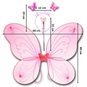 Kelebek Kanat, Asa Ve Taç 3'lü Set - Pembe