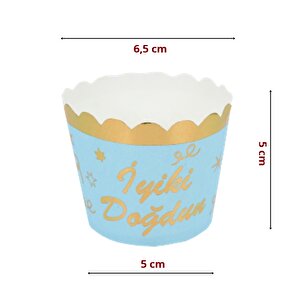 Cupcake Kek Kapsülü İyiki Doğdun, 12 Adet - Mavi