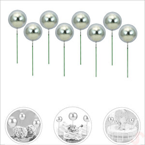 Çubuklu Süsleme Topu, 3cm X 8 Adet - Gümüş