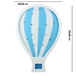 Mavi Uçan Balon, Pilli Led Işıklı Dekoratif Ahşap Pano