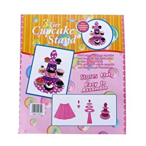 Cupcake Standı, 3 Katlı, Metalik Altın Çerçeveli, Pembe