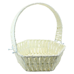 Saplı Altıgen Kumaş Sepet, 32 Cm, Büyük Boy, Gri