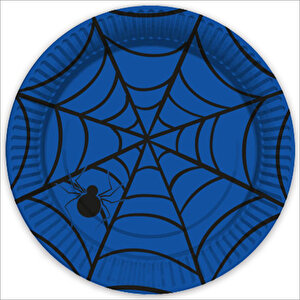 Örümcek Ağı Karton Tabak, 23cm X 8 Adet - Mavi