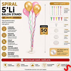 Balon Standı, Spiral 5 Çubuklu - 50 Cm (balonlar Hariç)