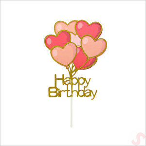 Happy Birthday Kalp Pasta Süsü, 20cm X 10cm - Altın