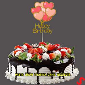 Happy Birthday Kalp Pasta Süsü, 20cm X 10cm - Altın