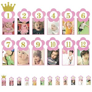 1-12 Ay Simli Foto Banner, 3,00 Mt, Pembe