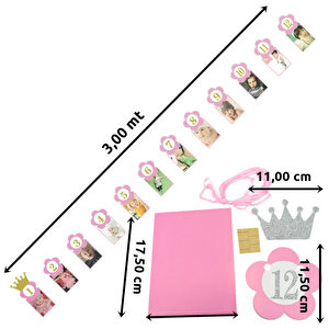 1-12 Ay Simli Foto Banner, 3,00 Mt, Pembe
